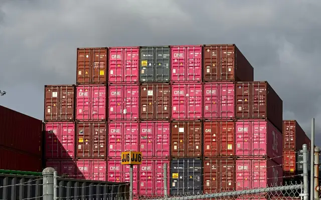 Container ship at a freight terminal