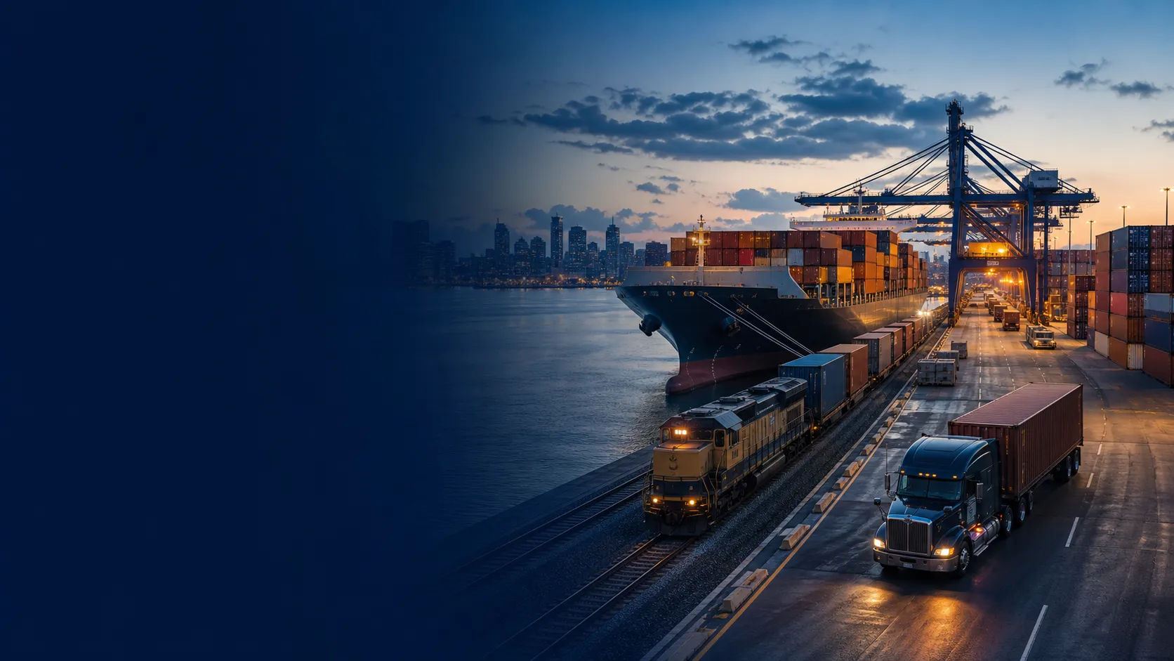Container ship, rail, and truck serving China to USA commercial freight